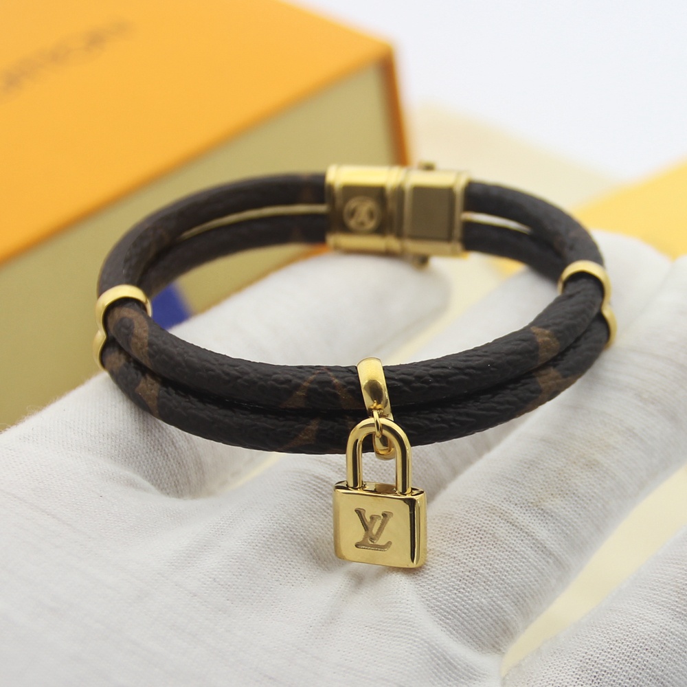double leather monogram lock bracelet double leather monogram lock bracelet