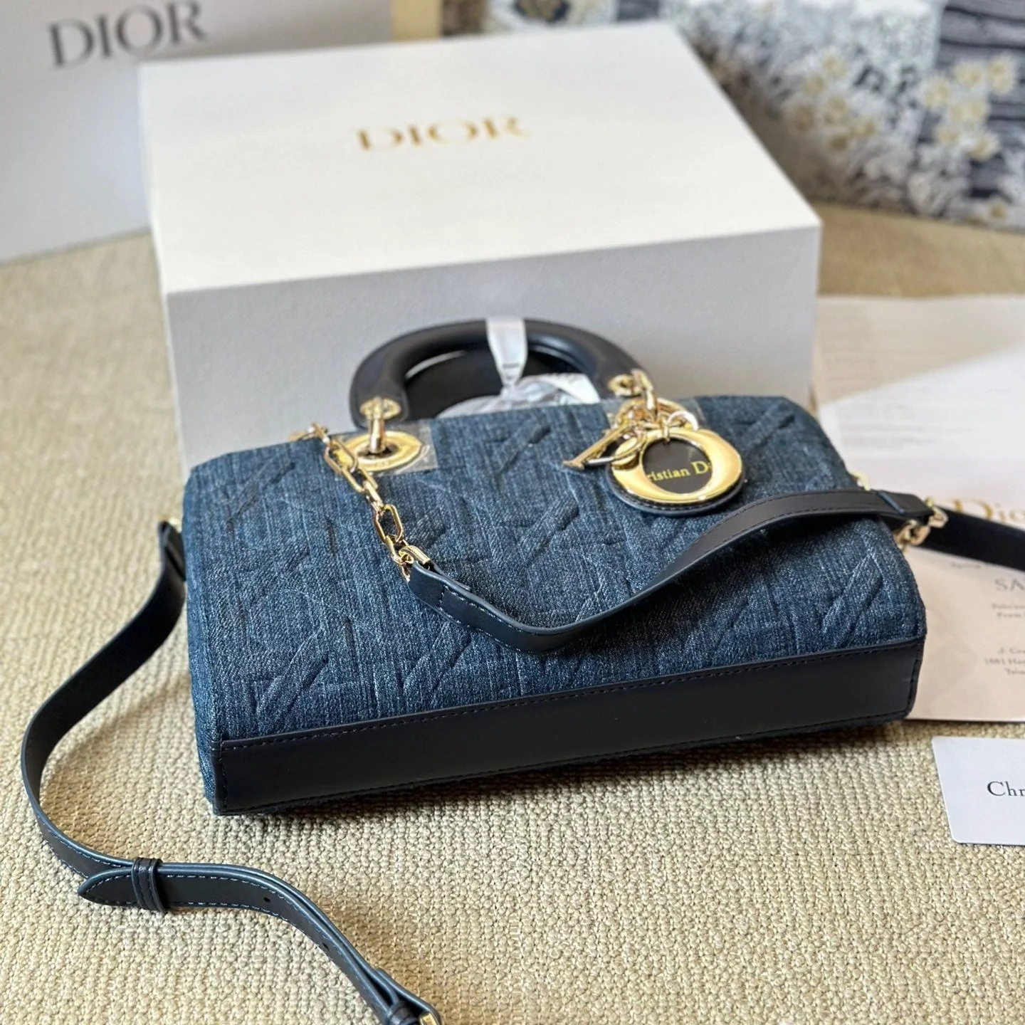 blue graphic cannage denim medium d joy bag blue graphic cannage denim medium d joy bag