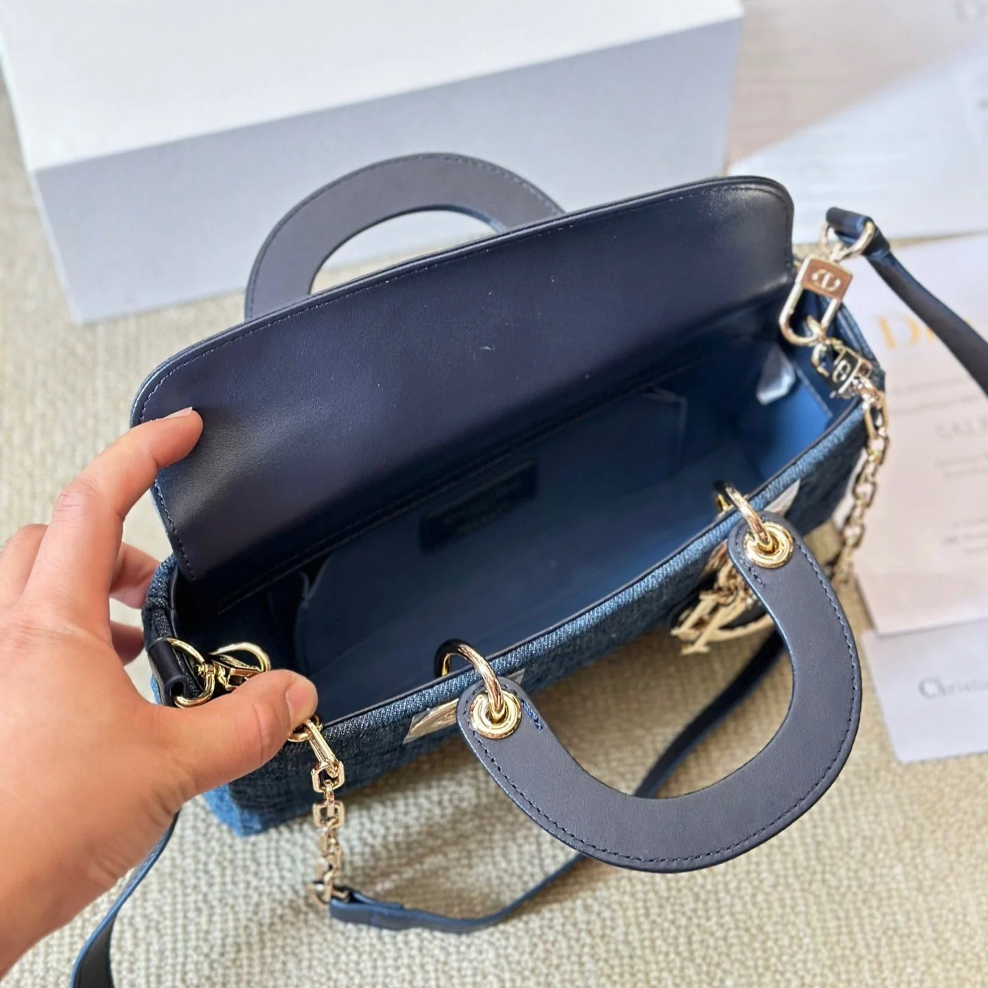 blue graphic cannage denim medium d joy bag blue graphic cannage denim medium d joy bag