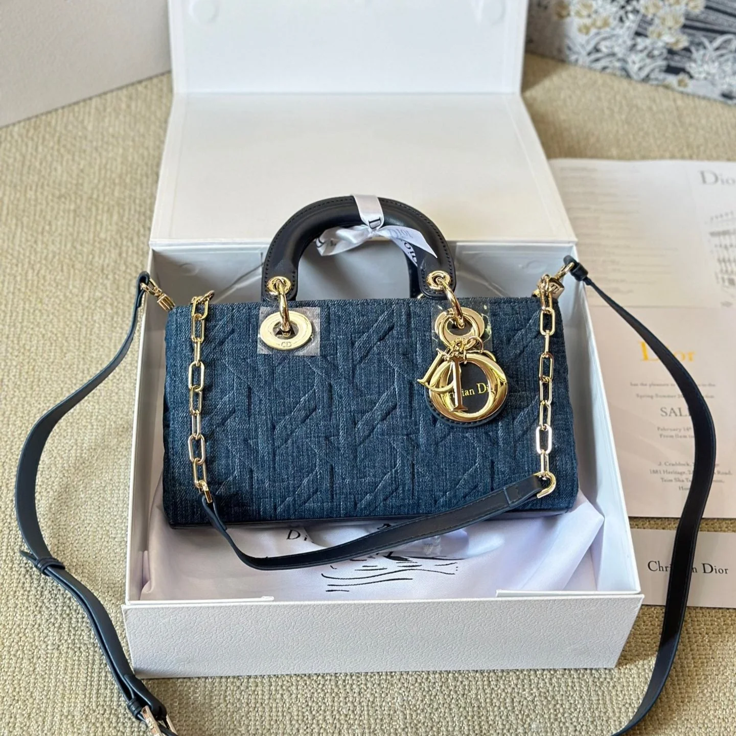 blue graphic cannage denim medium d joy bag blue graphic cannage denim medium d joy bag