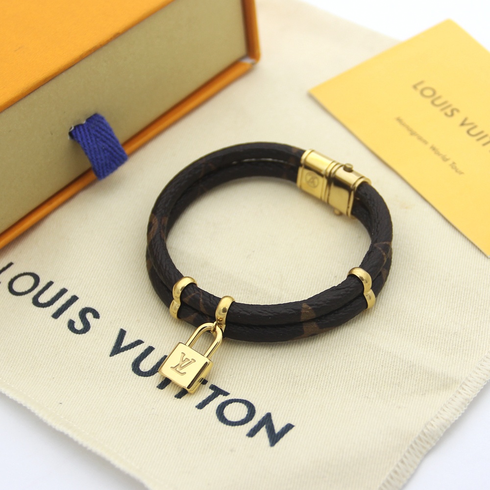 double leather monogram lock bracelet double leather monogram lock bracelet